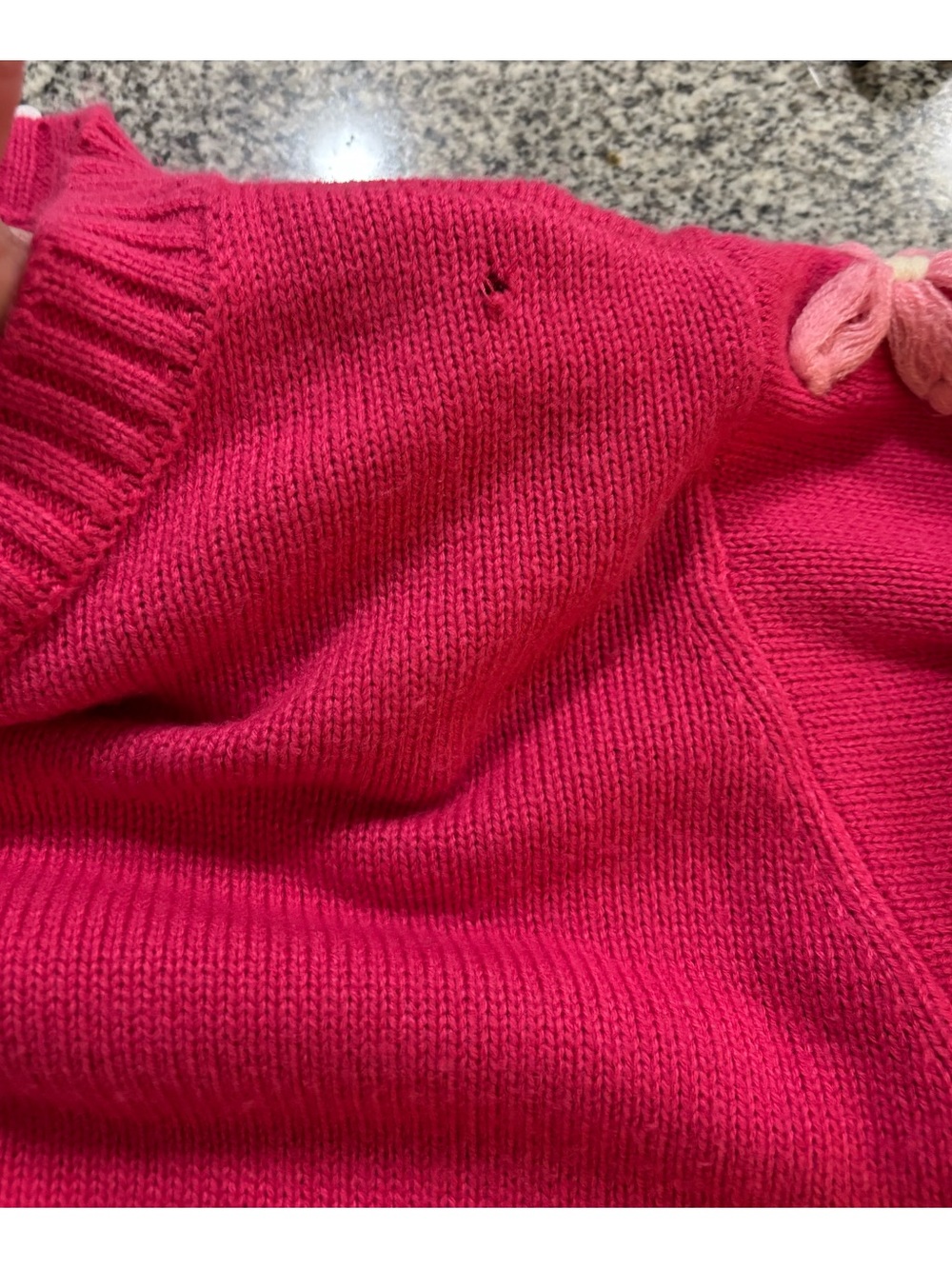Altar'd State Hot Pink Cropped Crewneck Sweater with Floral Sleeve Details - Picture 4 of 4